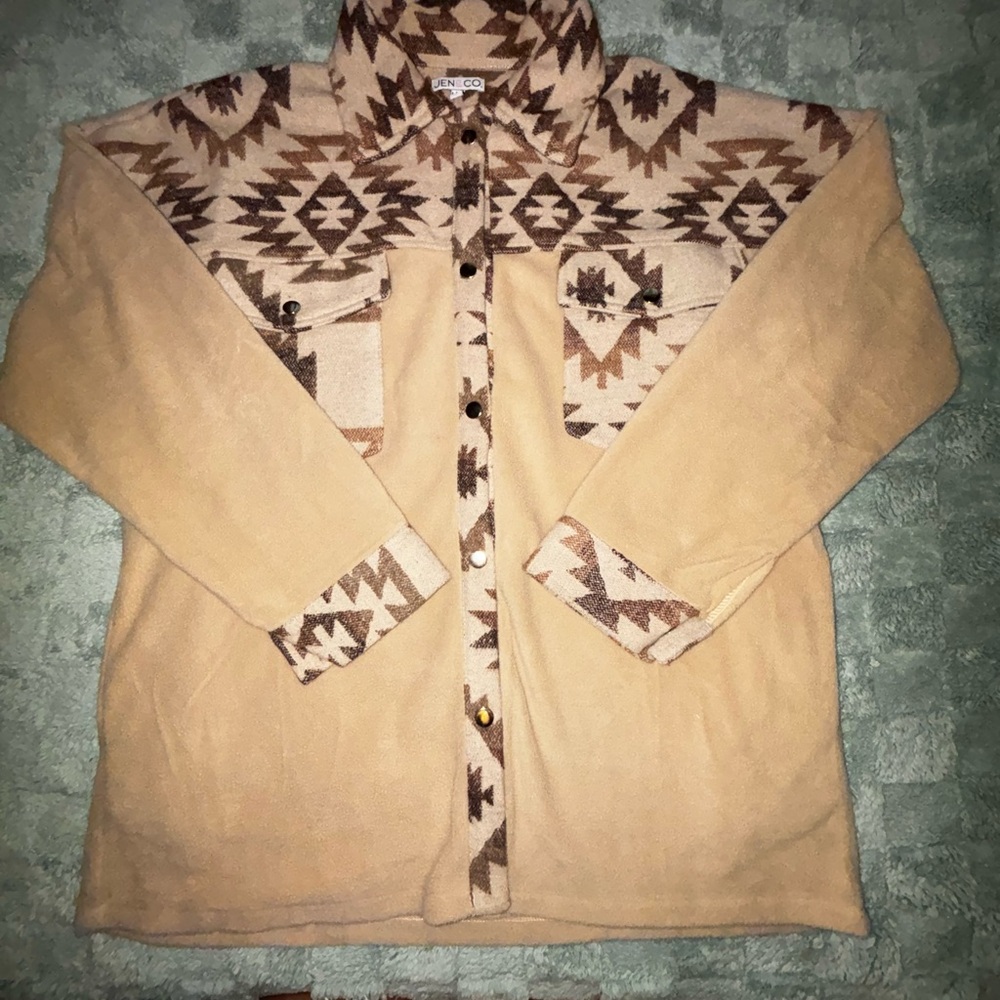 Men's Beige and Brown Snap-up Fleece